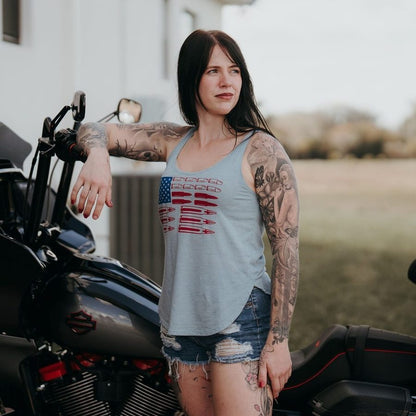 Grunt Style Women's Ammo Flag 2.0 Flowy Tank - Stonewash Denim