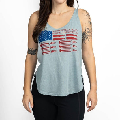Grunt Style Women's Ammo Flag 2.0 Flowy Tank - Stonewash Denim