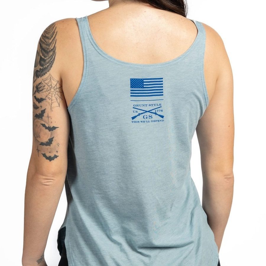 Grunt Style Women's Ammo Flag 2.0 Flowy Tank - Stonewash Denim