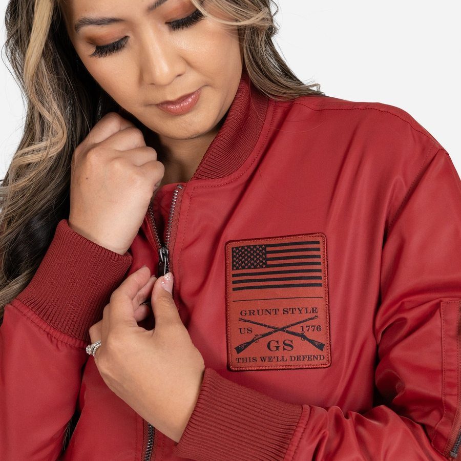 Grunt Style Women's Stealth Bomber Jacket - Red Plum
