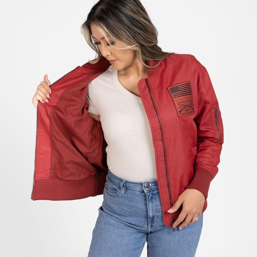 Grunt Style Women's Stealth Bomber Jacket - Red Plum