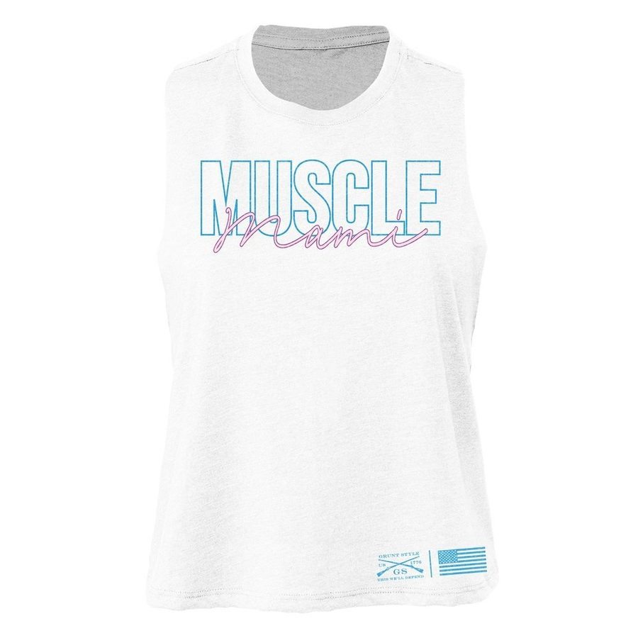 Grunt Style Women's Muscle Mami Racerback Cropped Tank - White