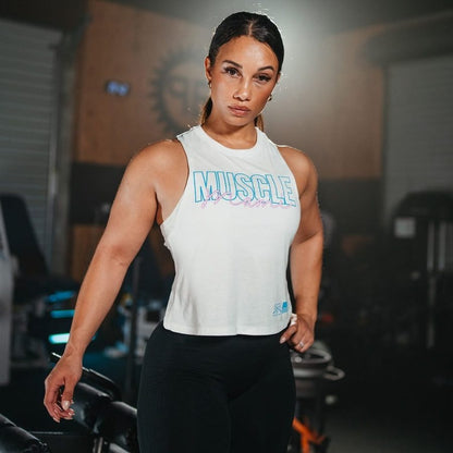 Grunt Style Women's Muscle Mami Racerback Cropped Tank - White