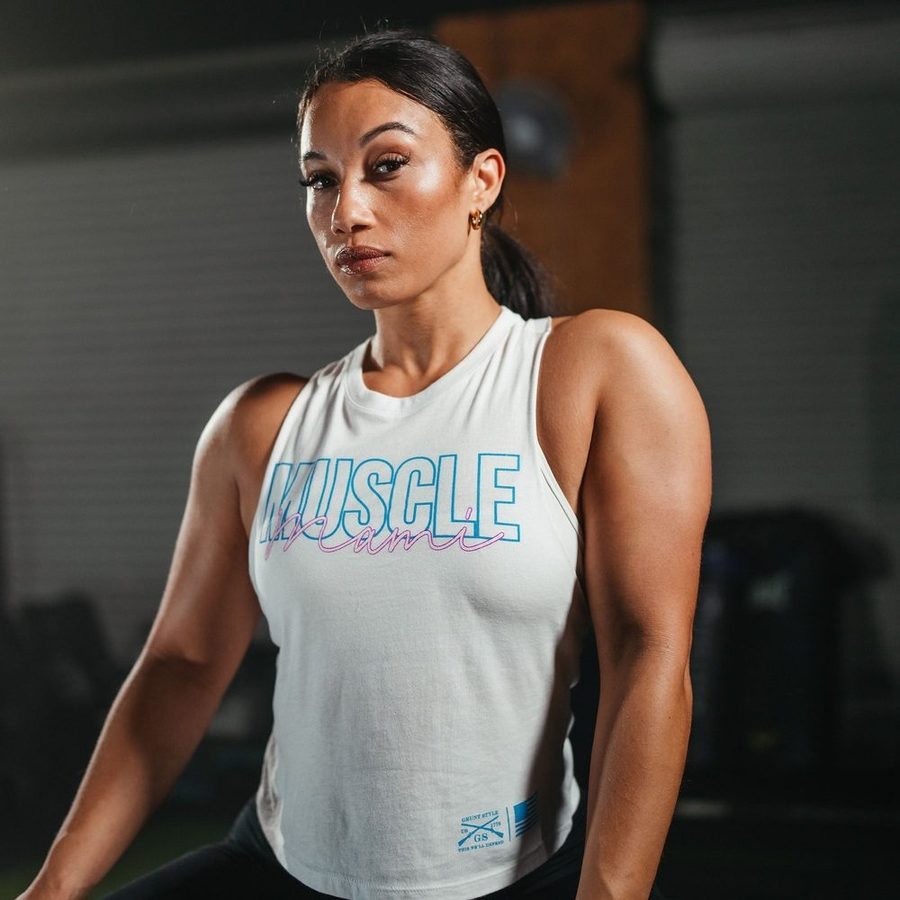 Grunt Style Women's Muscle Mami Racerback Cropped Tank - White
