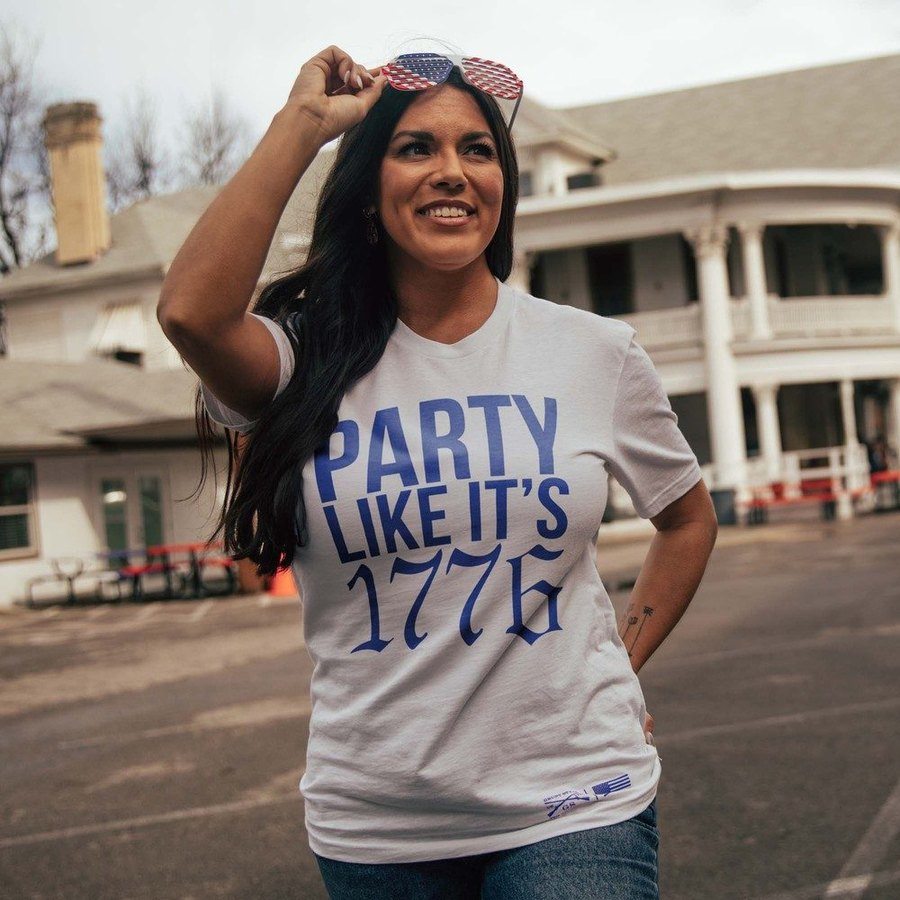 Grunt Style Women's Party Like It 1776 Boyfriend Fit T-Shirt - White