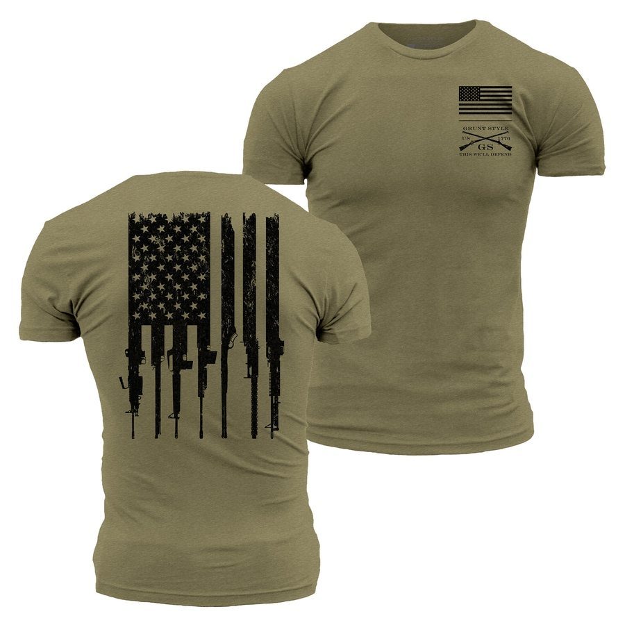 Grunt Style Rifle Flag 2.0 T-Shirt - Military Green
