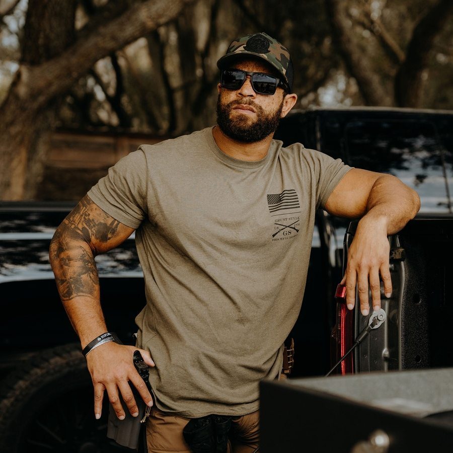 Grunt Style Rifle Flag 2.0 T-Shirt - Military Green