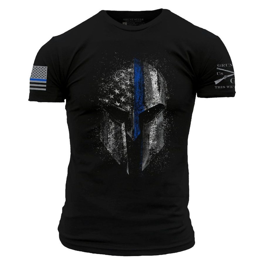 Grunt Style Blue Line Spartan T-Shirt - Black