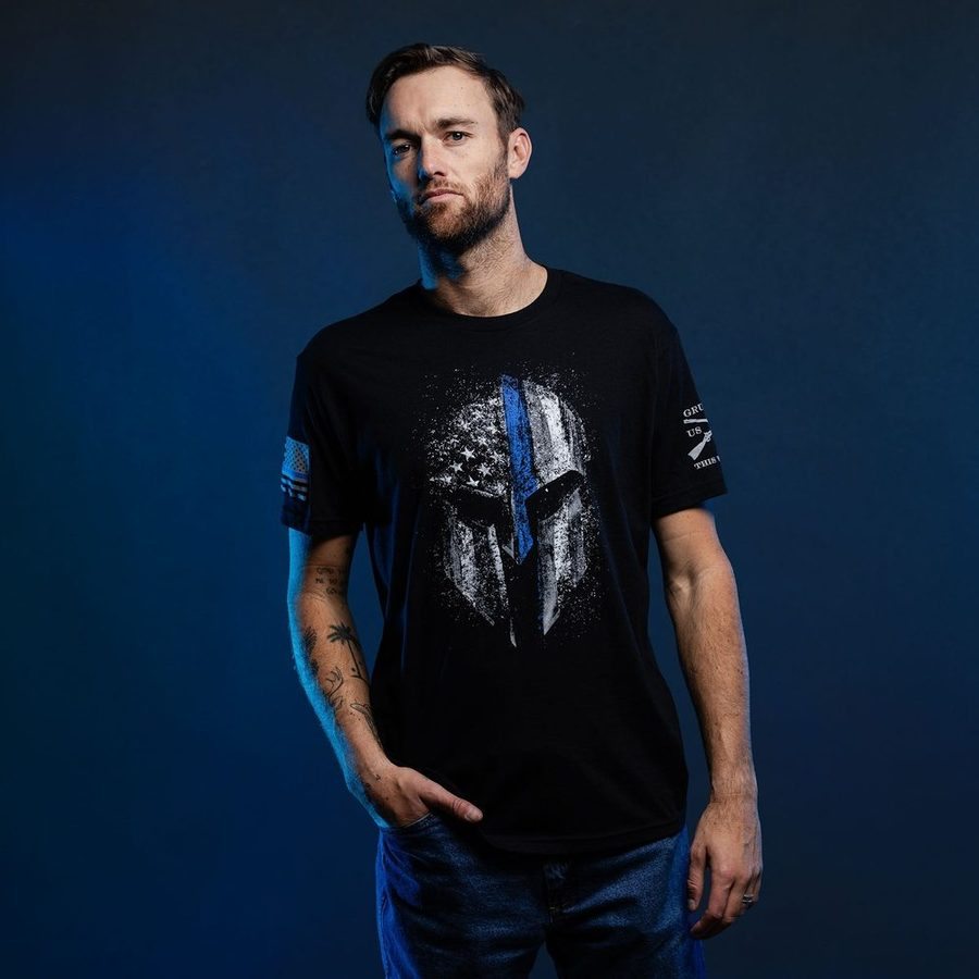 Grunt Style Blue Line Spartan T-Shirt - Black