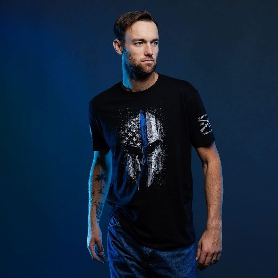 Grunt Style Blue Line Spartan T-Shirt - Black
