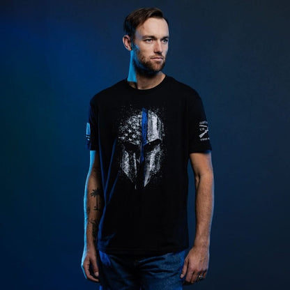 Grunt Style Blue Line Spartan T-Shirt - Black