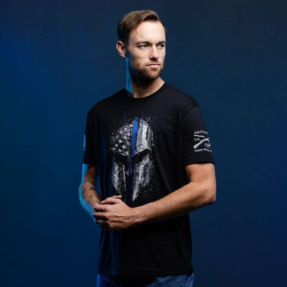 Grunt Style Blue Line Spartan T-Shirt - Black