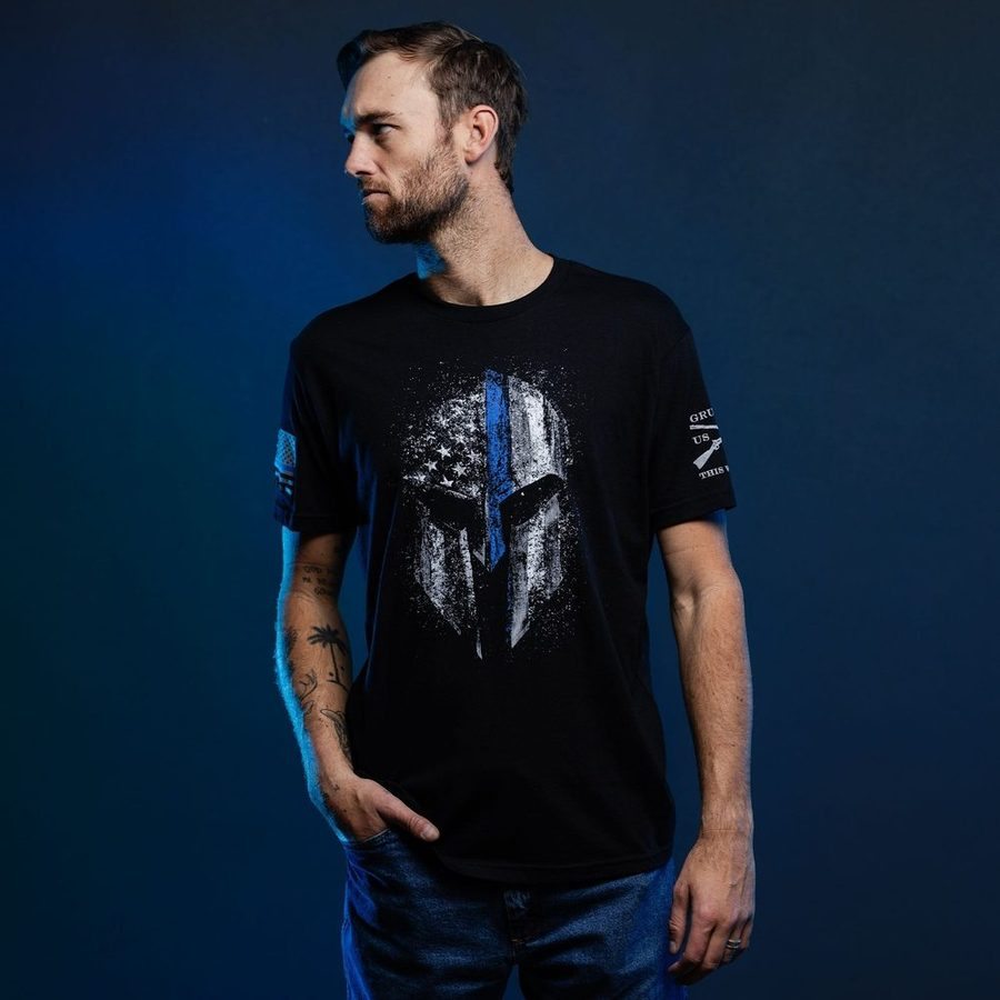 Grunt Style Blue Line Spartan T-Shirt - Black