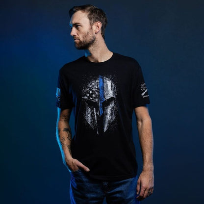 Grunt Style Blue Line Spartan T-Shirt - Black
