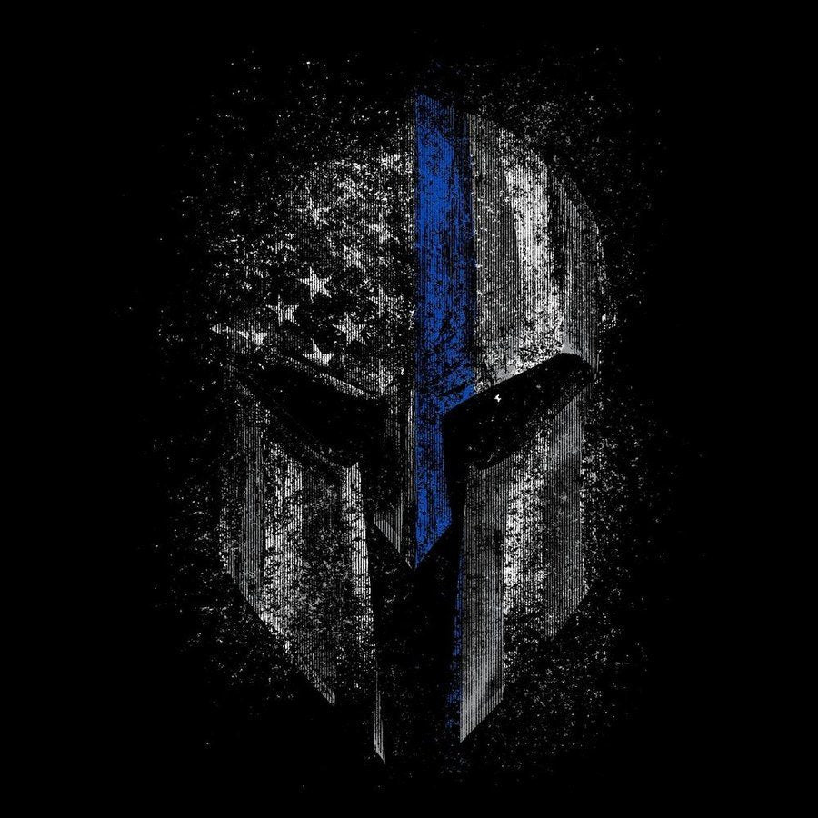 Grunt Style Blue Line Spartan T-Shirt - Black